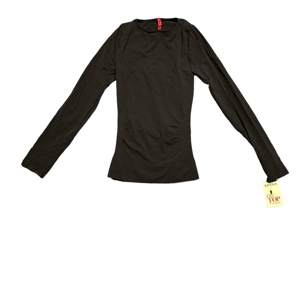 Spanx On Top And In Control Sophisticated Long Sleeve Crew Neck Top 1X Brown - Picture 2 of 16